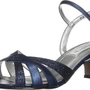 Women's Ankle-Strap Sandal Faux Leather Glitter Navy Size 12 Heel